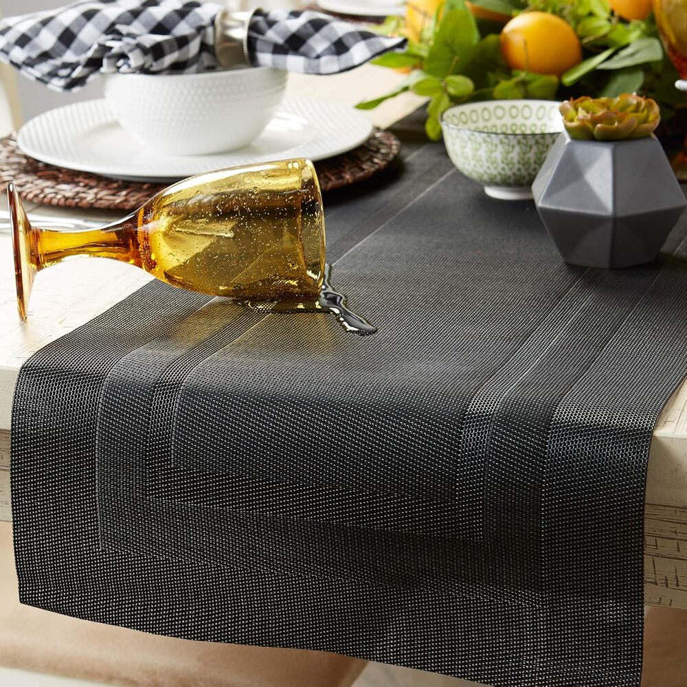 DII PVC Tabletop Collection Woven Indoor/Outdoor, Table Runner, 14x72, Black